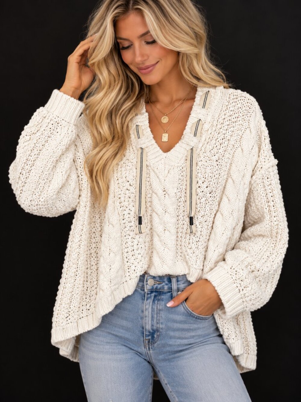 POL Cable-knit Hooded Sweater S / US 4-6·New without tags
